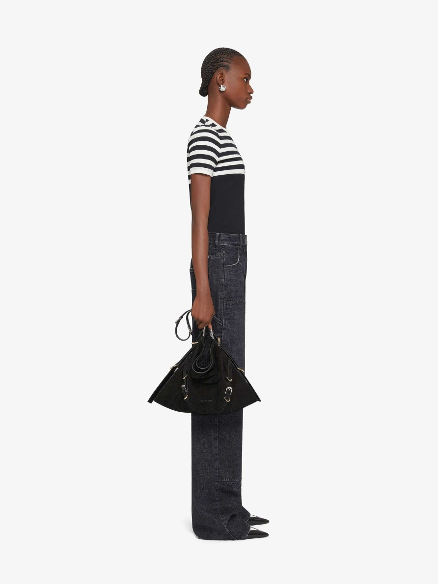 Donne Givenchy Pantaloni | Jeans Oversize In Denim Con Toppe Nero Sbiadito