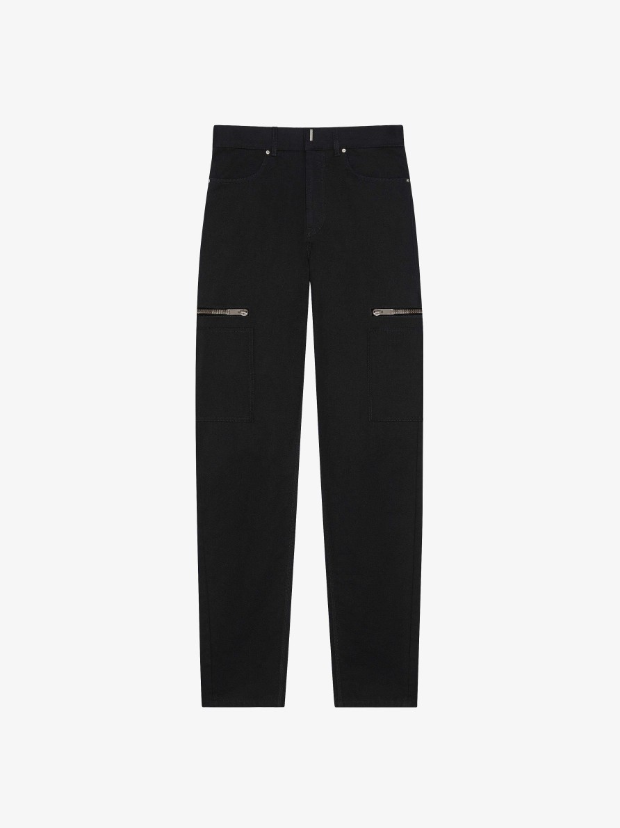 Uomini Givenchy Pantaloni | Pantaloni Cargo Dalla Vestibilita Ampia In Denim Nero