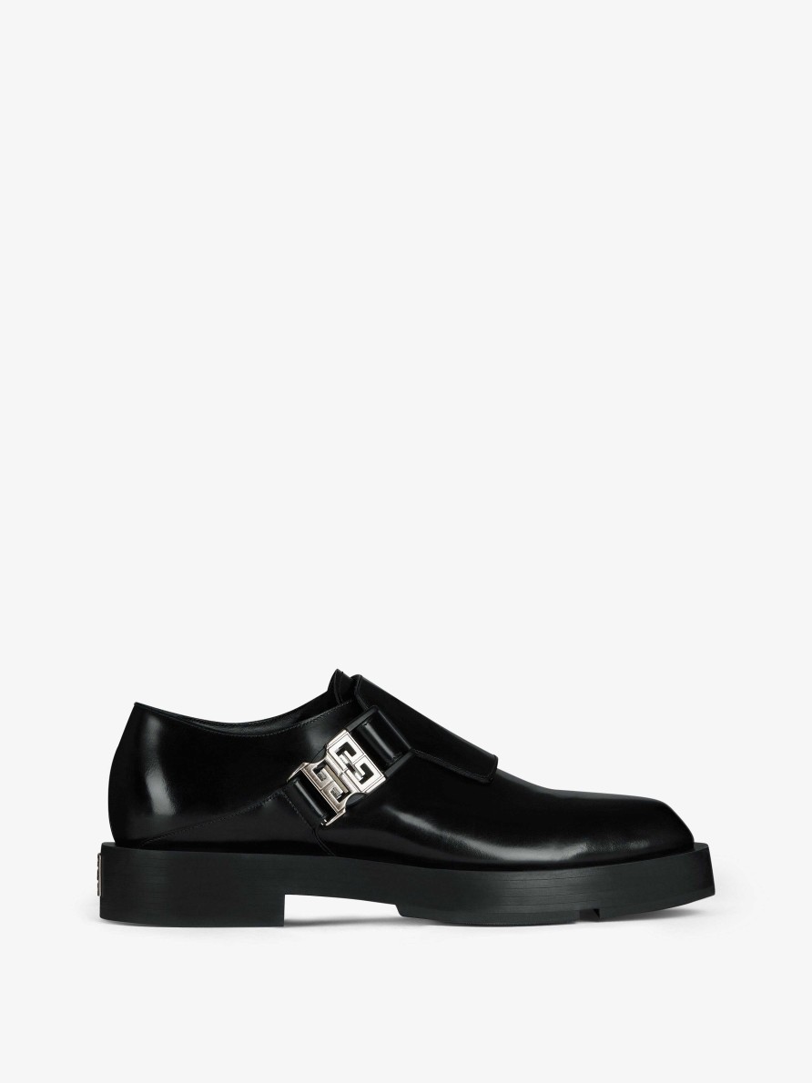 Uomini Givenchy Stivali E Derby | Derby Squadrate In Pelle Con Fibbia 4G Nero