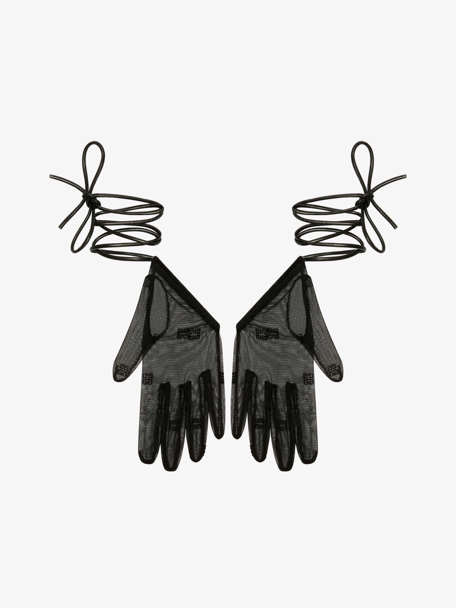 Donne Givenchy Altri Accessori | Mini Guanti Asimmetrici In Tulle 4G Nero