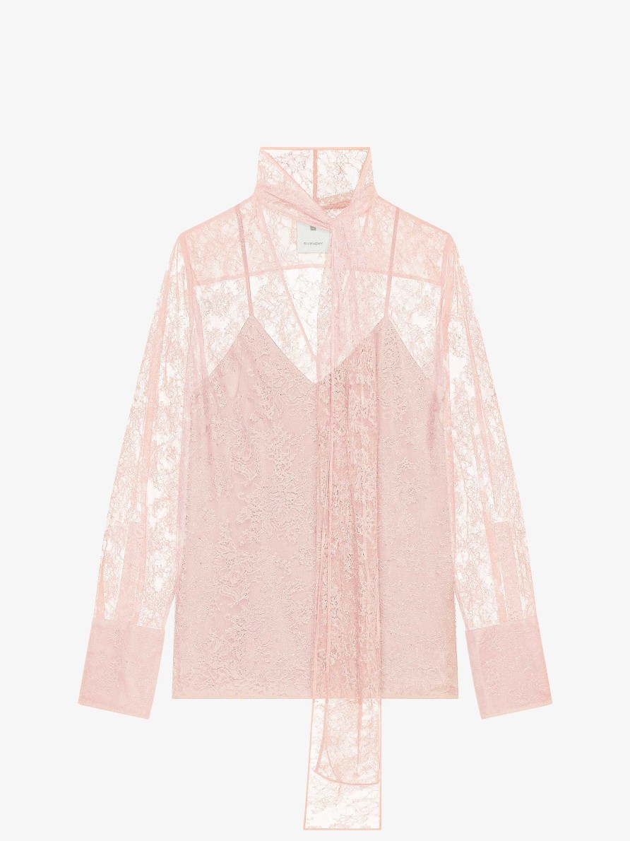 Donne Givenchy Top E Camicie | Blusa In Pizzo Con Lavalliere Rosa Cipria