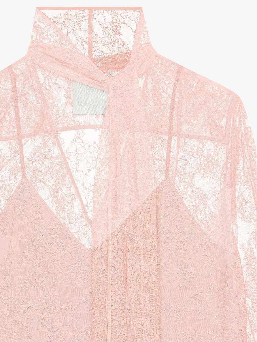 Donne Givenchy Top E Camicie | Blusa In Pizzo Con Lavalliere Rosa Cipria