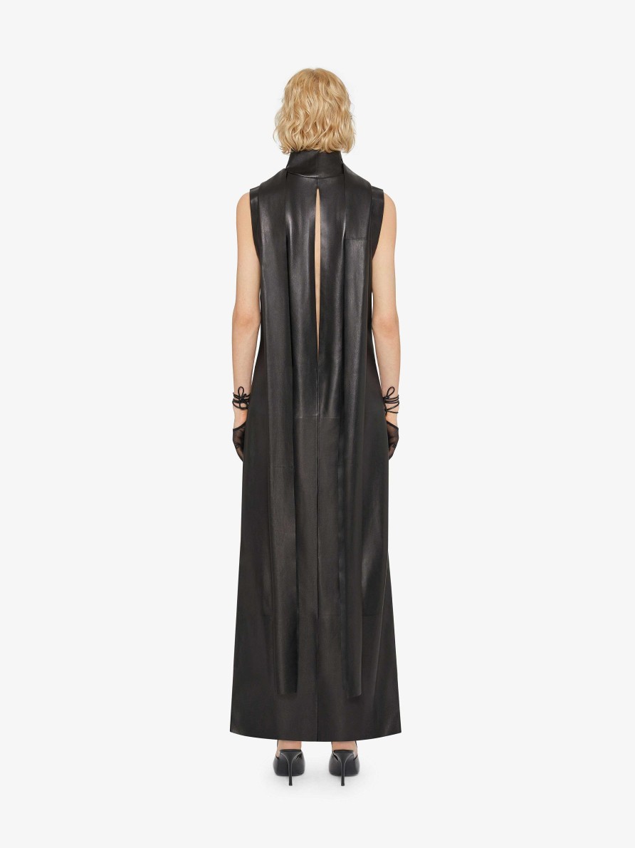 Donne Givenchy Vestiti | Abito In Pelle Con Lavalliere Nero