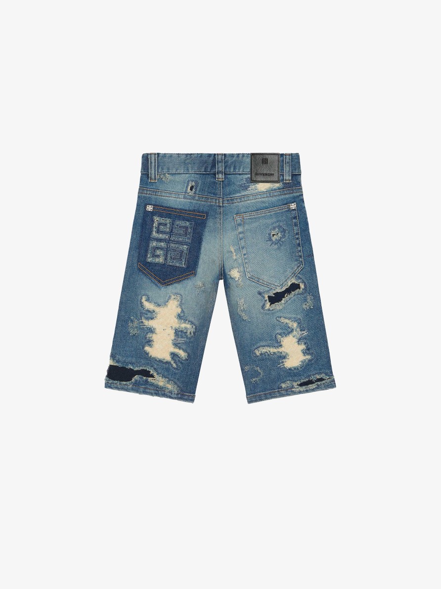 Uomini Givenchy Ragazzo (Da 4 A 12 Anni) | Bermuda In Denim Destroyed Blu Denim