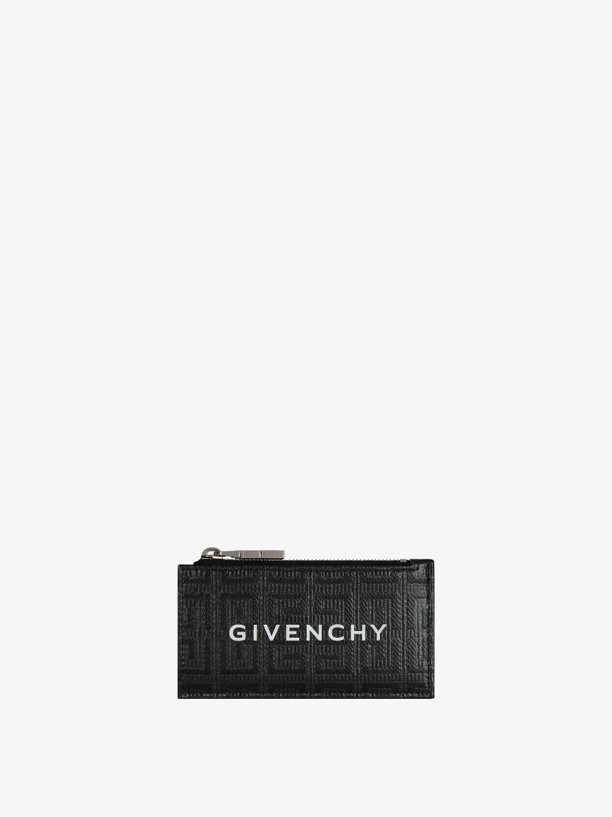 Uomini Givenchy Piccola Pelletteria | Porta Carte Con Zip In Tela Spalmata 4G E Pelle Nero