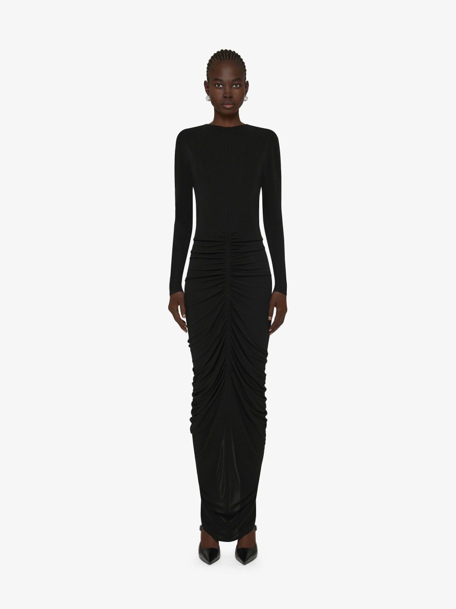 Donne Givenchy Vestiti | Abito Con Ruches In Crepe Nero