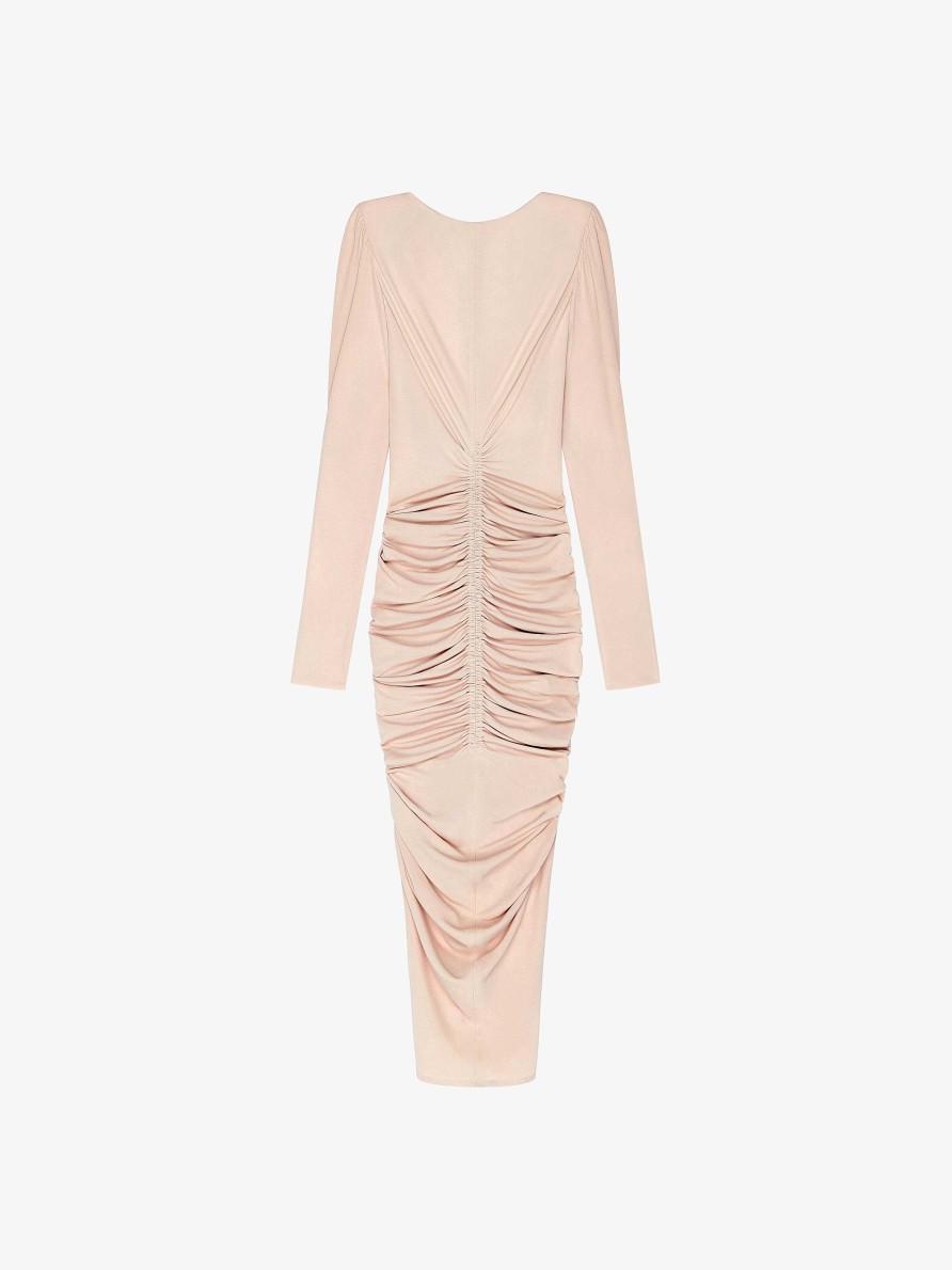 Donne Givenchy Vestiti | Abito Con Ruches In Crepe Rosa Cipria