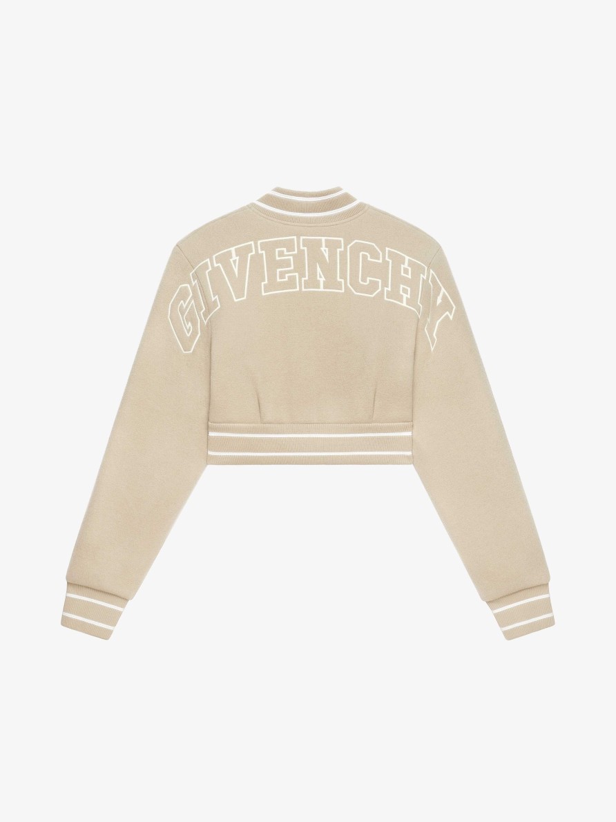 Donne Givenchy Capispalla E Giubbotti | Giacca College Corta In Lana Beige/Bianco