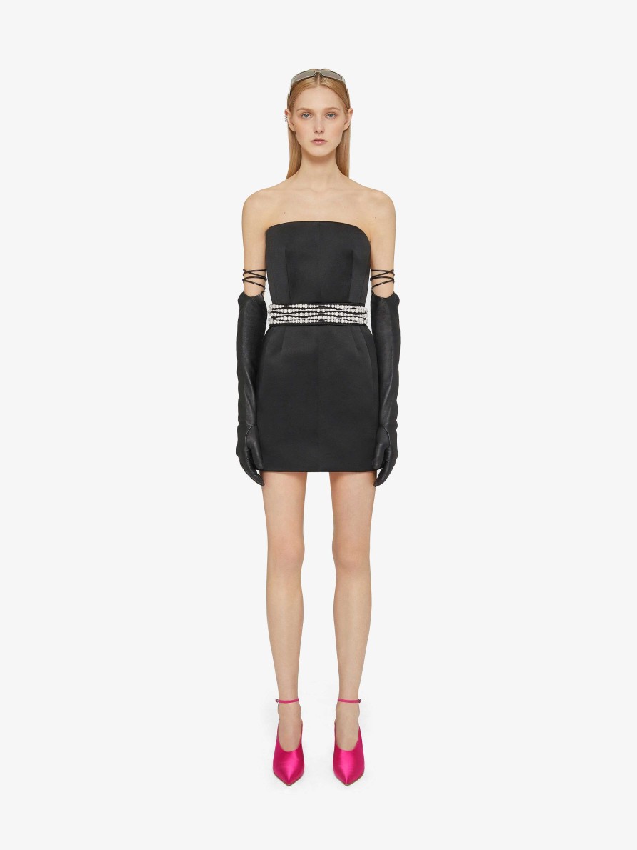 Donne Givenchy Vestiti | Abito Bustier In Raso Con Due Cinture Removibili Nero