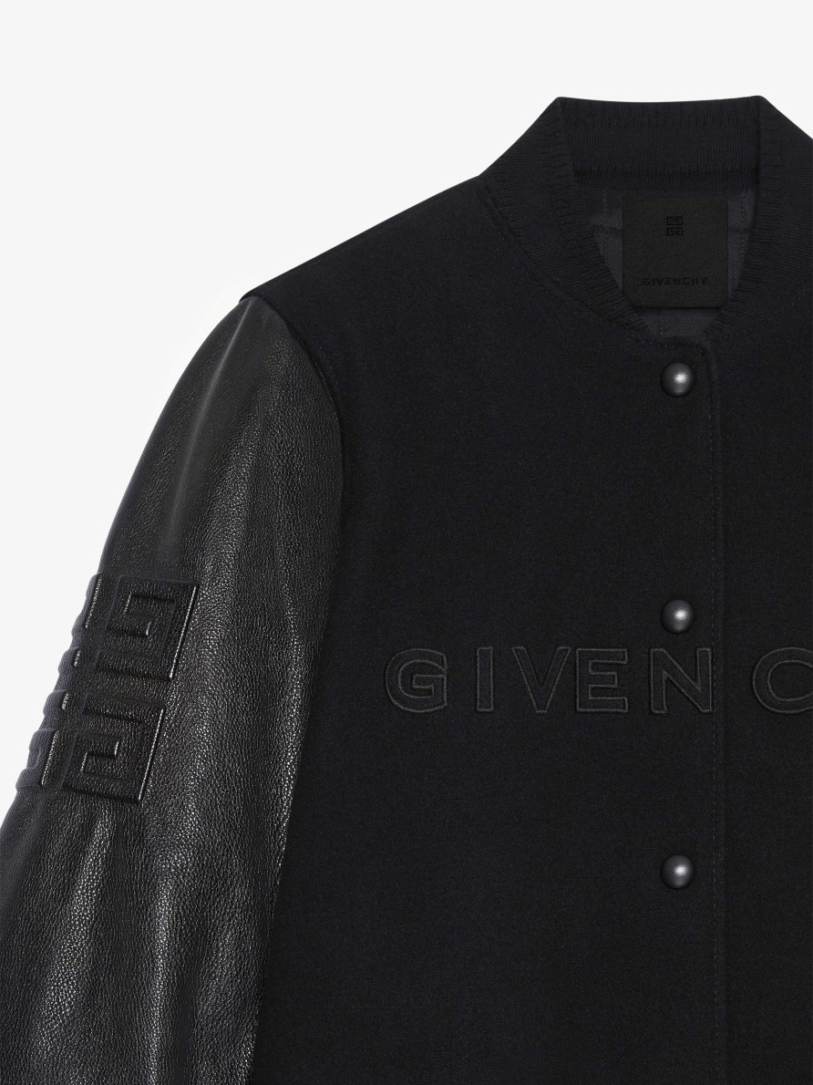 Donne Givenchy Capispalla E Giubbotti | Giacca Varsity Di Givenchy In Lana E Pelle Nero Bianco