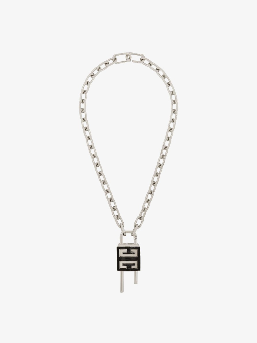 Uomini Givenchy Gioielleria | Collana Lock Con Lucchetto 4G In Metallo Nero/Argento