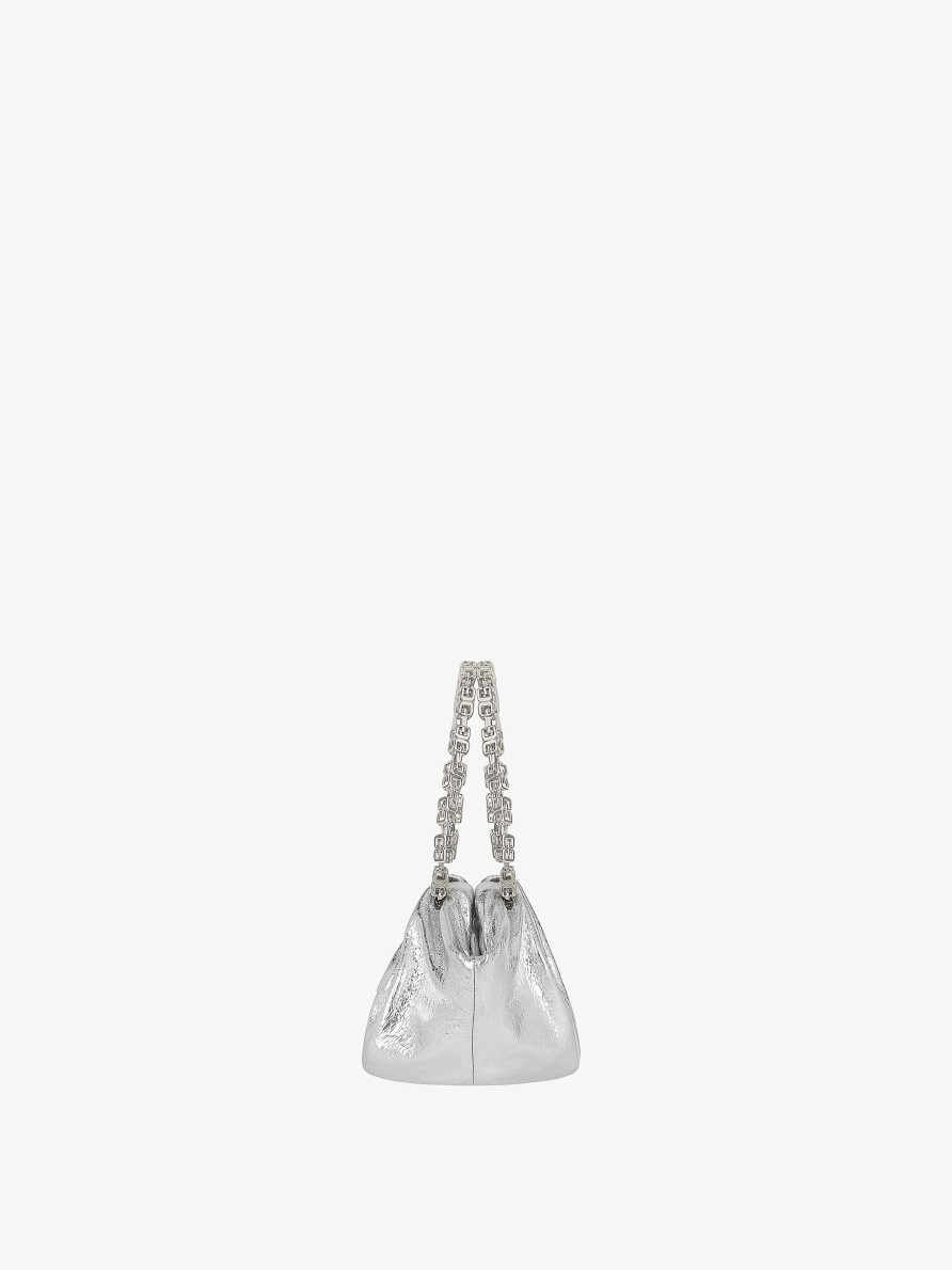 Donne Givenchy Borse Mini E Micro | Borsa Kenny Mini In Pelle Metallizzata Argenteo