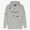 Uomini Givenchy Felpe E Felpe Con Cappuccio | Felpa Oversize Con Cappuccio Di Givenchy In Pile Distrutto Grigio/Blu