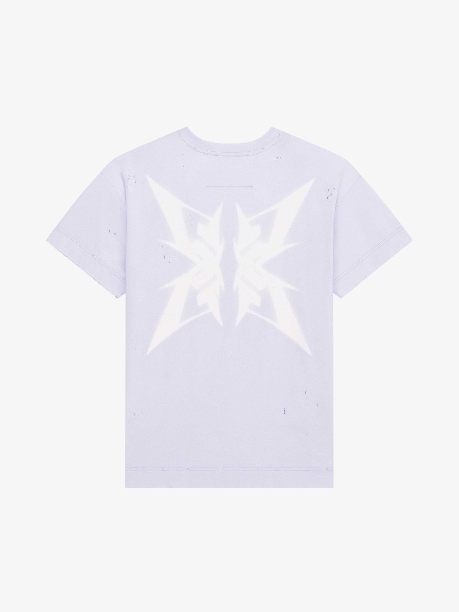 Uomini Givenchy Magliette | T-Shirt In Cotone Con Stampe Givenchy E Farfalle 4G Bambina Blu