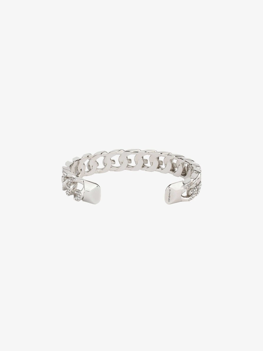 Donne Givenchy Gioielleria | Bracciale Catena G In Metallo Con Cristalli Argenteo