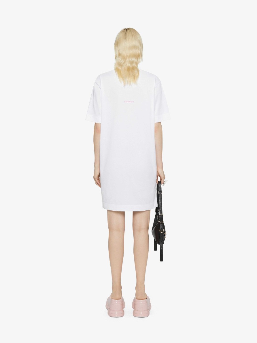 Donne Givenchy Vestiti | Abito T-Shirt In Cotone Con Ricami Givenchy 4G Bianco/Rosa