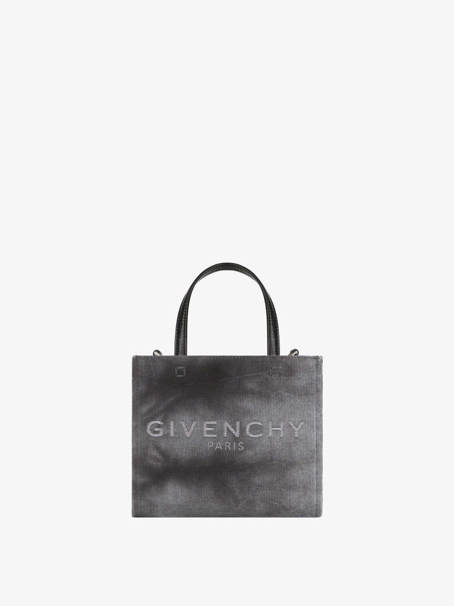 Donne Givenchy Borsa G | Borsa Shopping Mini G-Tote In Tela Lavata Grigio Scuro