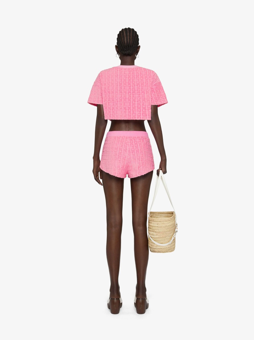 Donne Givenchy Pantaloni | Mini Shorts In Spugna Jacquard Di Cotone 4G Rosa Antico