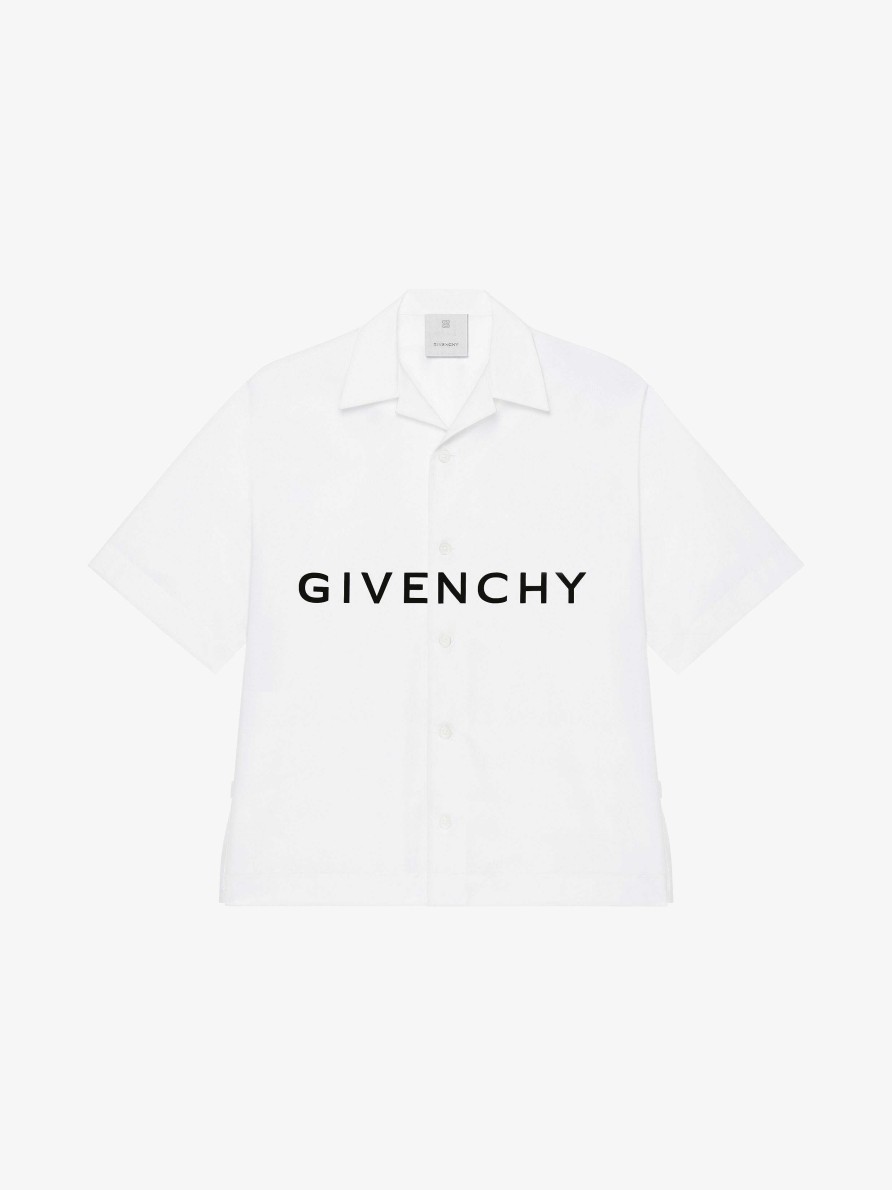 Uomini Givenchy Camicie | Camicia Hawaiana Boxy Fit Di Givenchy In Popeline Bianco Nero