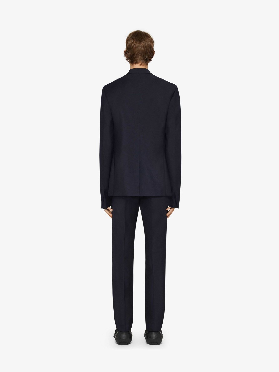 Uomini Givenchy Giacche E Cappotti | Giacca Slim Fit In Lana E Mohair Con Colletto In Raso Blu Notte