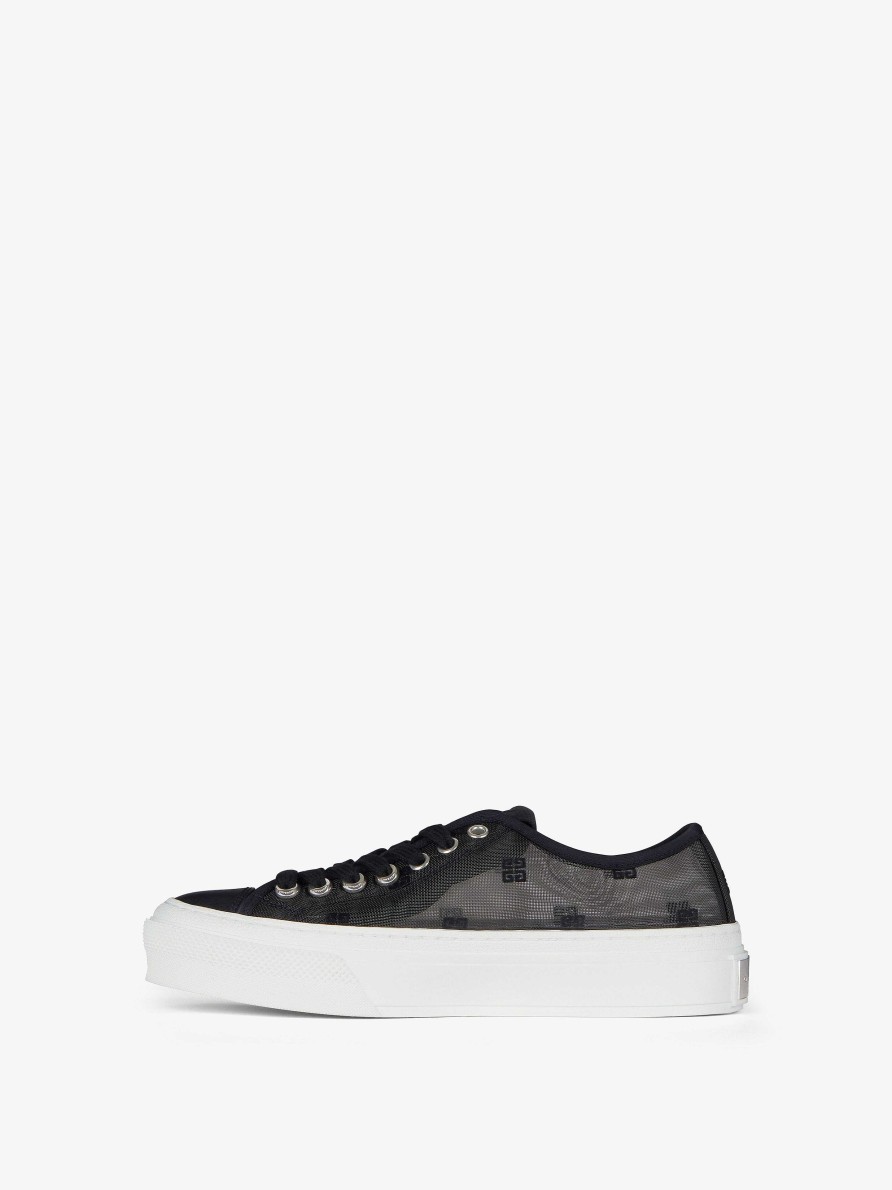 Donne Givenchy Scarpe Da Ginnastica | Sneakers City In Mesh Trasparente 4G Nero Bianco