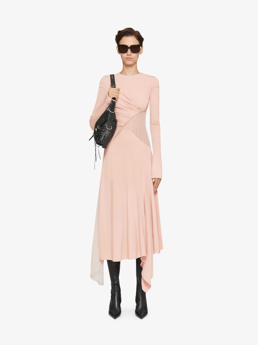 Donne Givenchy Vestiti | Abito In Crepe Con Pizzo 4G Rosa Cipria