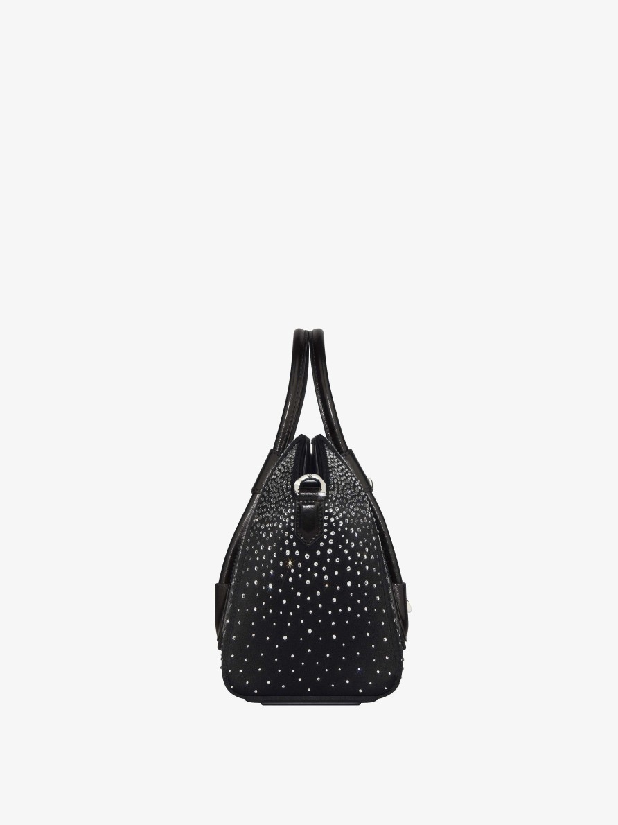 Donne Givenchy Antigona | Borsa Mini Antigona Lock In Raso Con Strass Nero