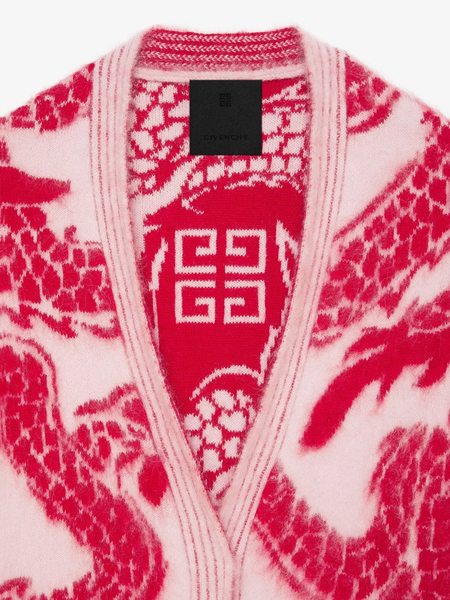 Donne Givenchy Maglieria | Cardigan In Mohair E Lana Con Jacquard Drago Rosa Antico