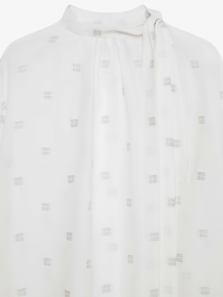 Donne Givenchy Top E Camicie | Blusa In Seta 4G Con Lavalliere Bianco/Argento