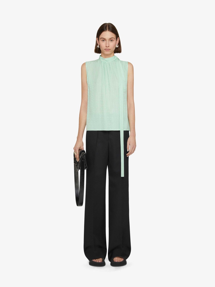 Donne Givenchy Top E Camicie | Top Givenchy In Seta Con Lavalliere Menta Verde