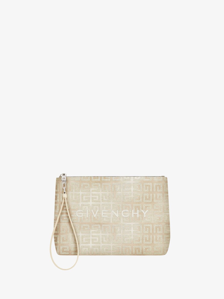 Donne Givenchy Piccola Pelletteria | Pouch Da Viaggio Givenchy In Ricamo In Lurex 4G Oro Polveroso