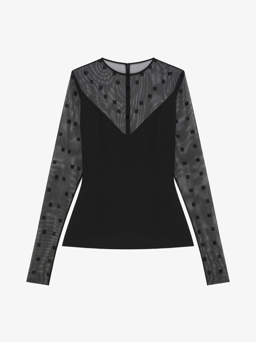 Donne Givenchy Top E Camicie | Top In Bimateriale Fantasia 4G Nero