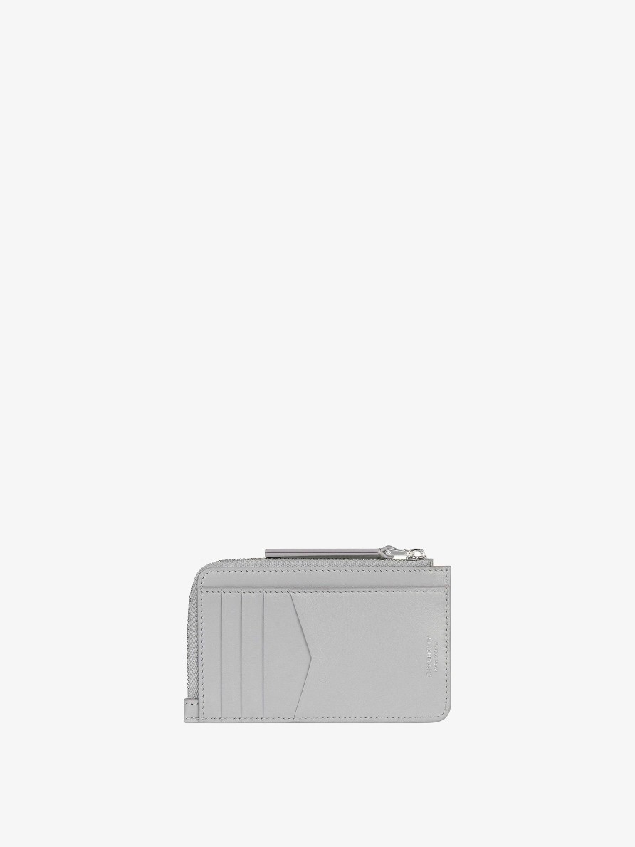 Donne Givenchy Piccola Pelletteria | Portacarte Voyou Con Zip In Pelle Grigio Chiaro