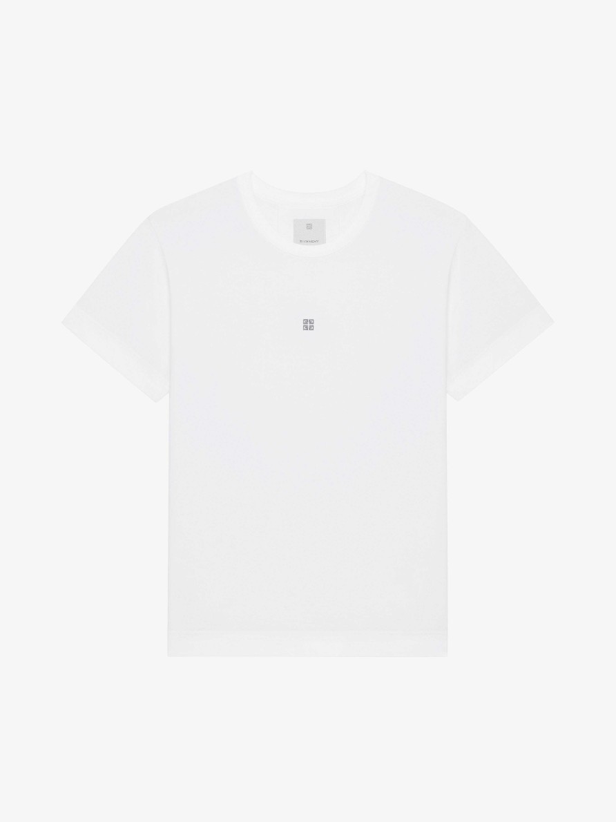 Uomini Givenchy Magliette | T-Shirt In Jersey Con Ricamo Givenchy 4G Bianco