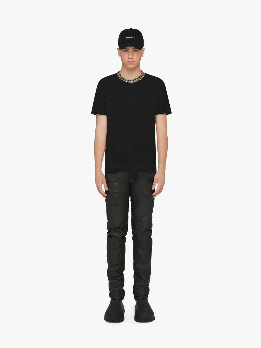 Uomini Givenchy Magliette | T-Shirt Slim Fit In Cotone Con Ricamo 4G Nero