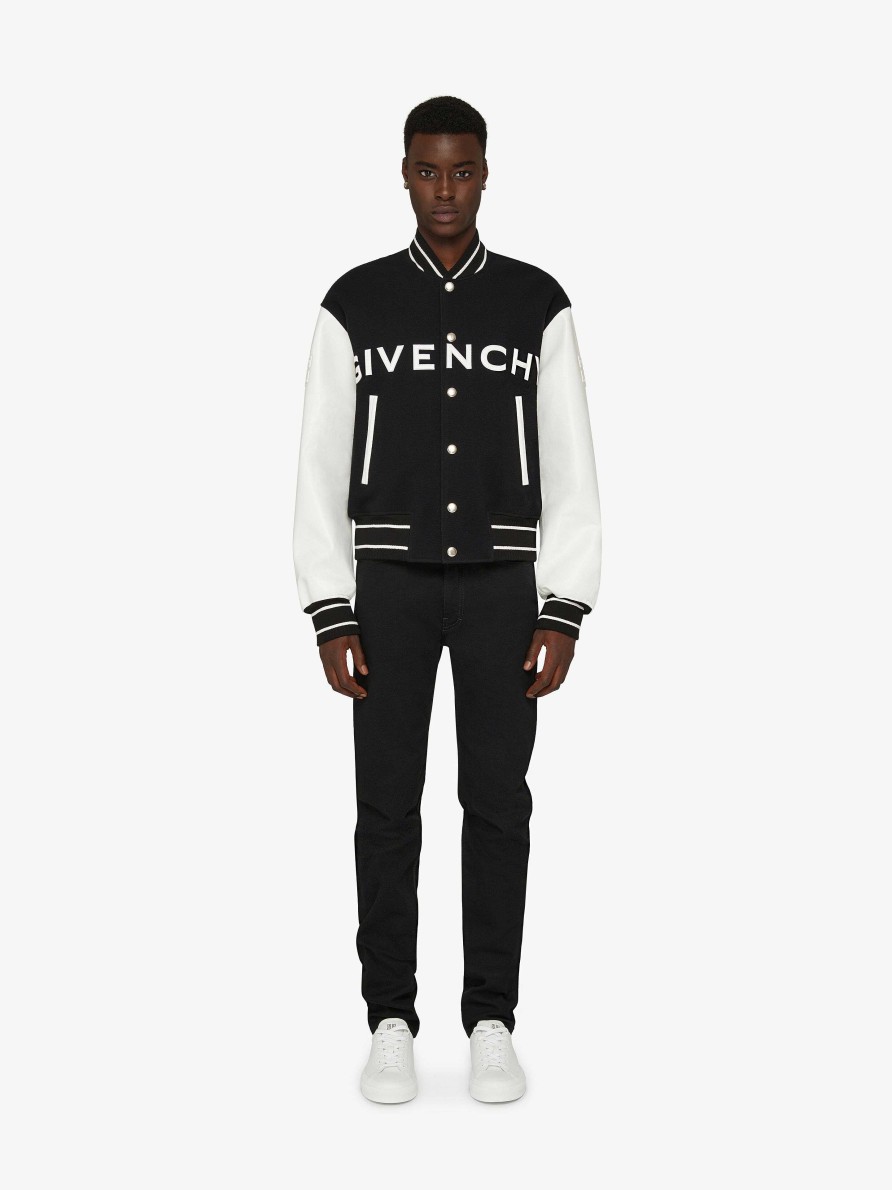 Uomini Givenchy Capispalla E Giubbotti | Giacca Varsity Di Givenchy In Lana E Pelle Nero Bianco