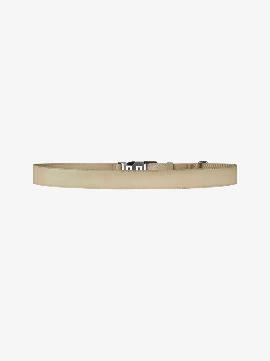 Uomini Givenchy Cinghie | Cintura 4G Givenchy In Pelle E Tela Beige Naturale