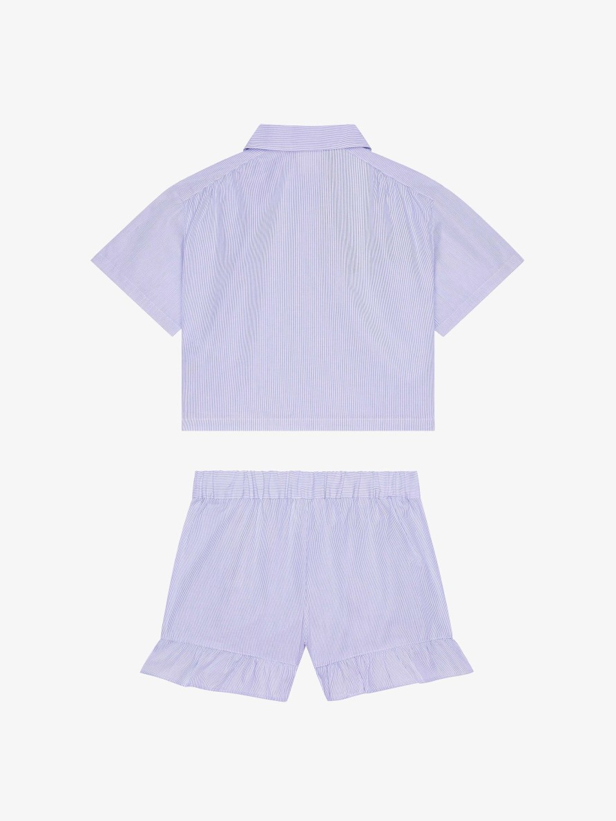 Donne Givenchy Ragazza (Da 4 A 12 Anni) | Completo Camicia E Pantaloncini College Di Givenchy Con Righe Bianco Blu