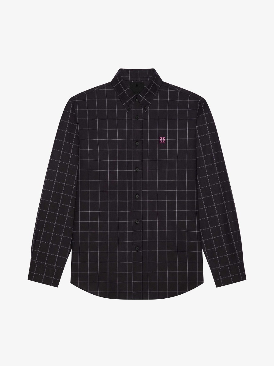 Uomini Givenchy Camicie | Camicia A Quadri In Cotone Nero