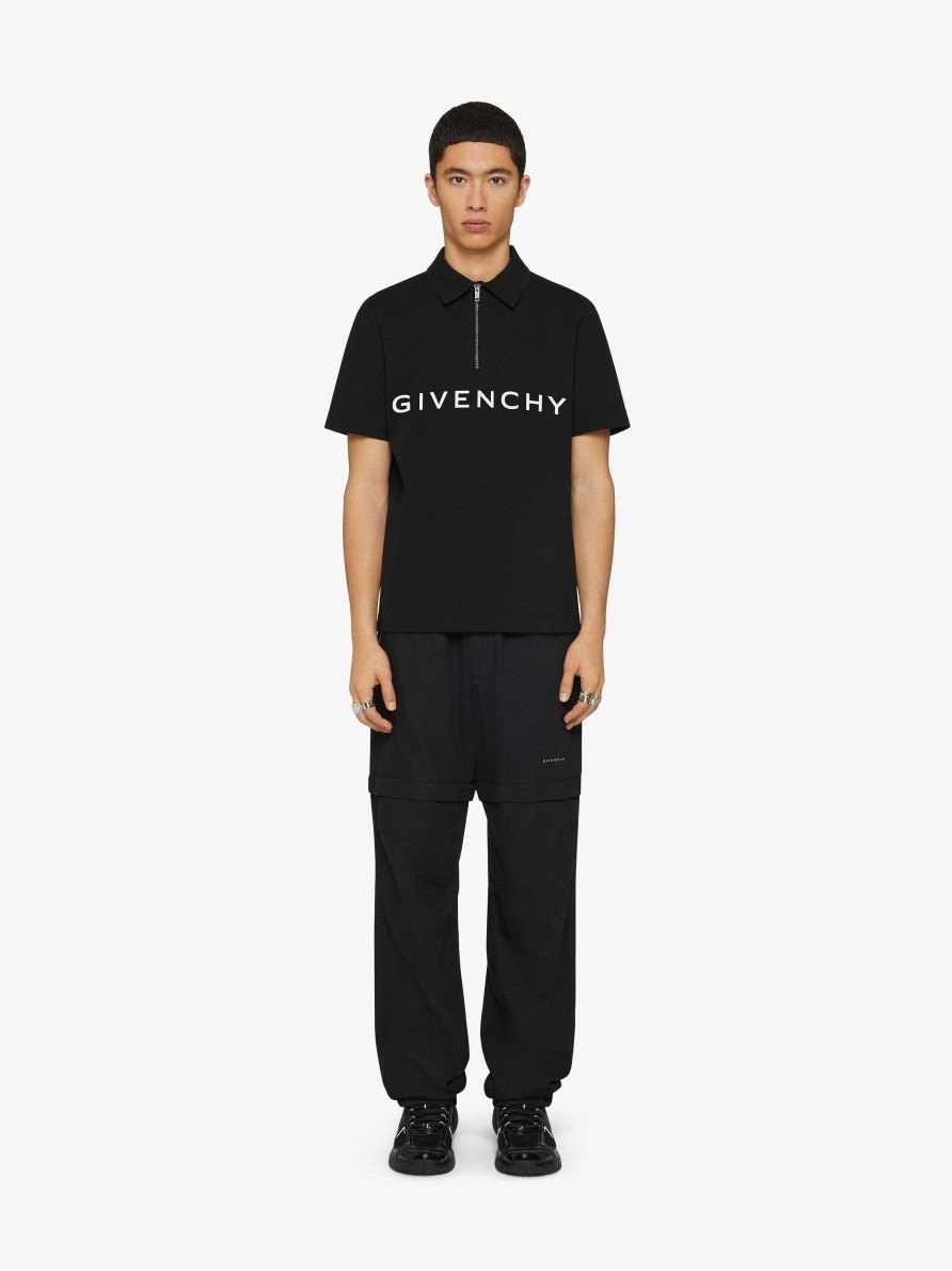 Uomini Givenchy Magliette | Polo Con Zip Givenchy Archetype In Cotone Nero