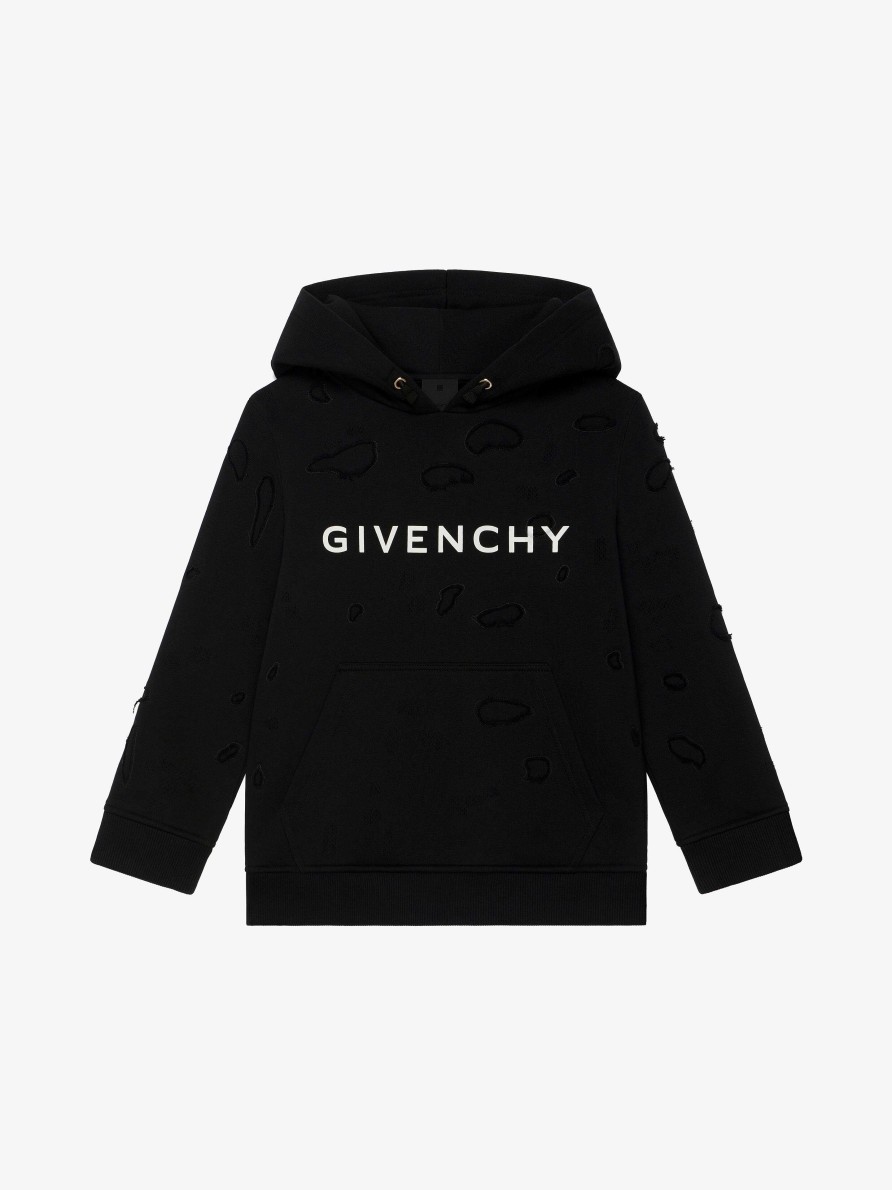 Uomini Givenchy Ragazzo (Da 4 A 12 Anni) | Felpa Con Cappuccio Di Givenchy In Pile Parzialmente Destroyed Nero