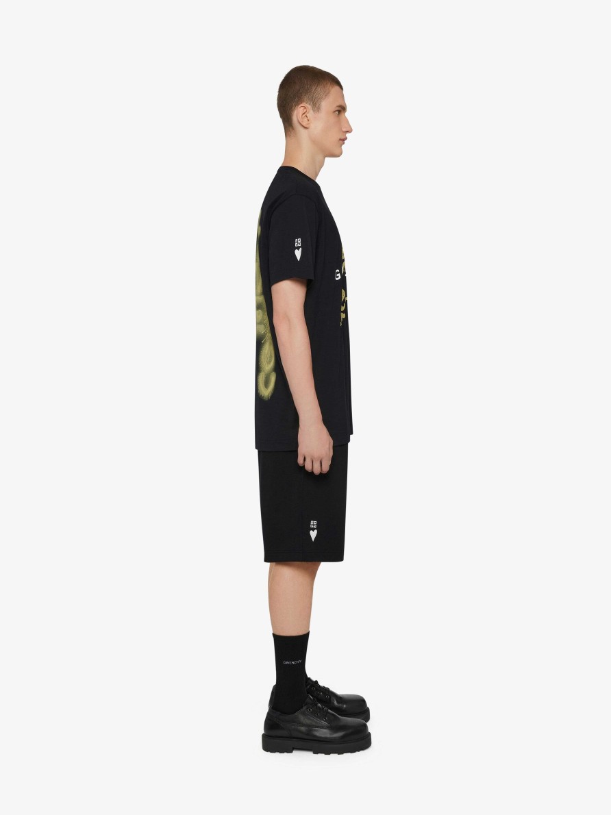 Uomini Givenchy Magliette | T-Shirt Oversize In Cotone Con Stampa Angel Di Givenchy Nero