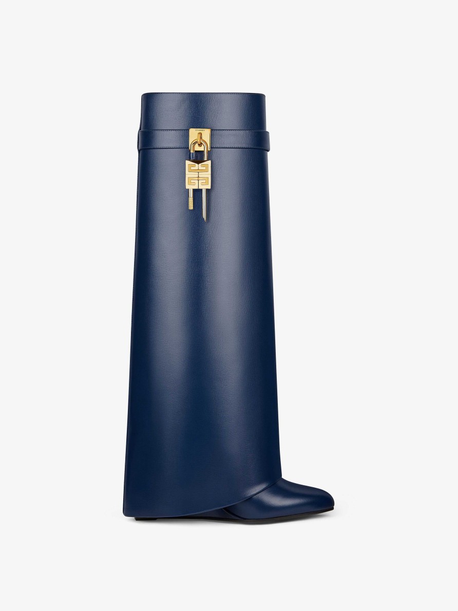 Donne Givenchy Blocco Dello Squalo | Stivali Shark Lock In Pelle Blu Petrolio