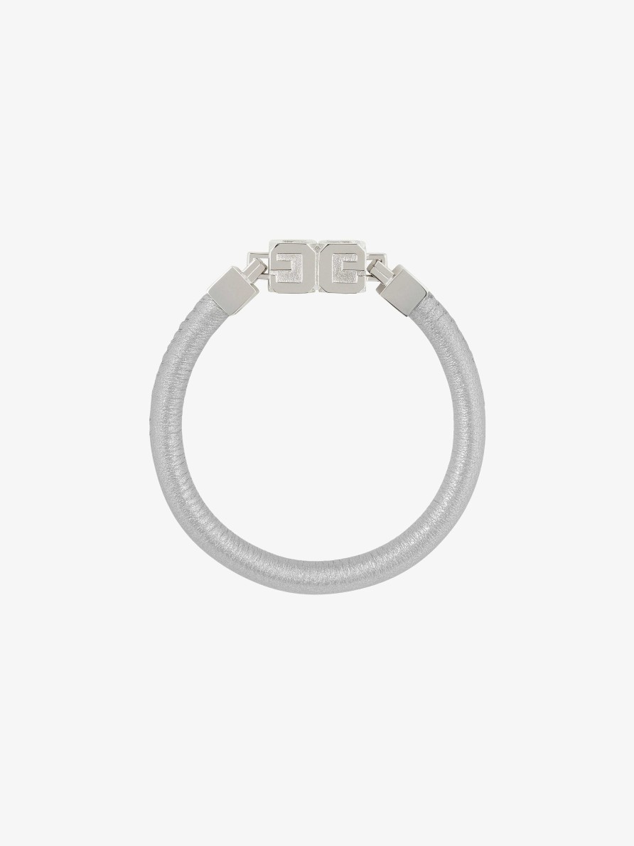 Donne Givenchy Gioielleria | Bracciale G Cube In Pelle E Metallo Argenteo