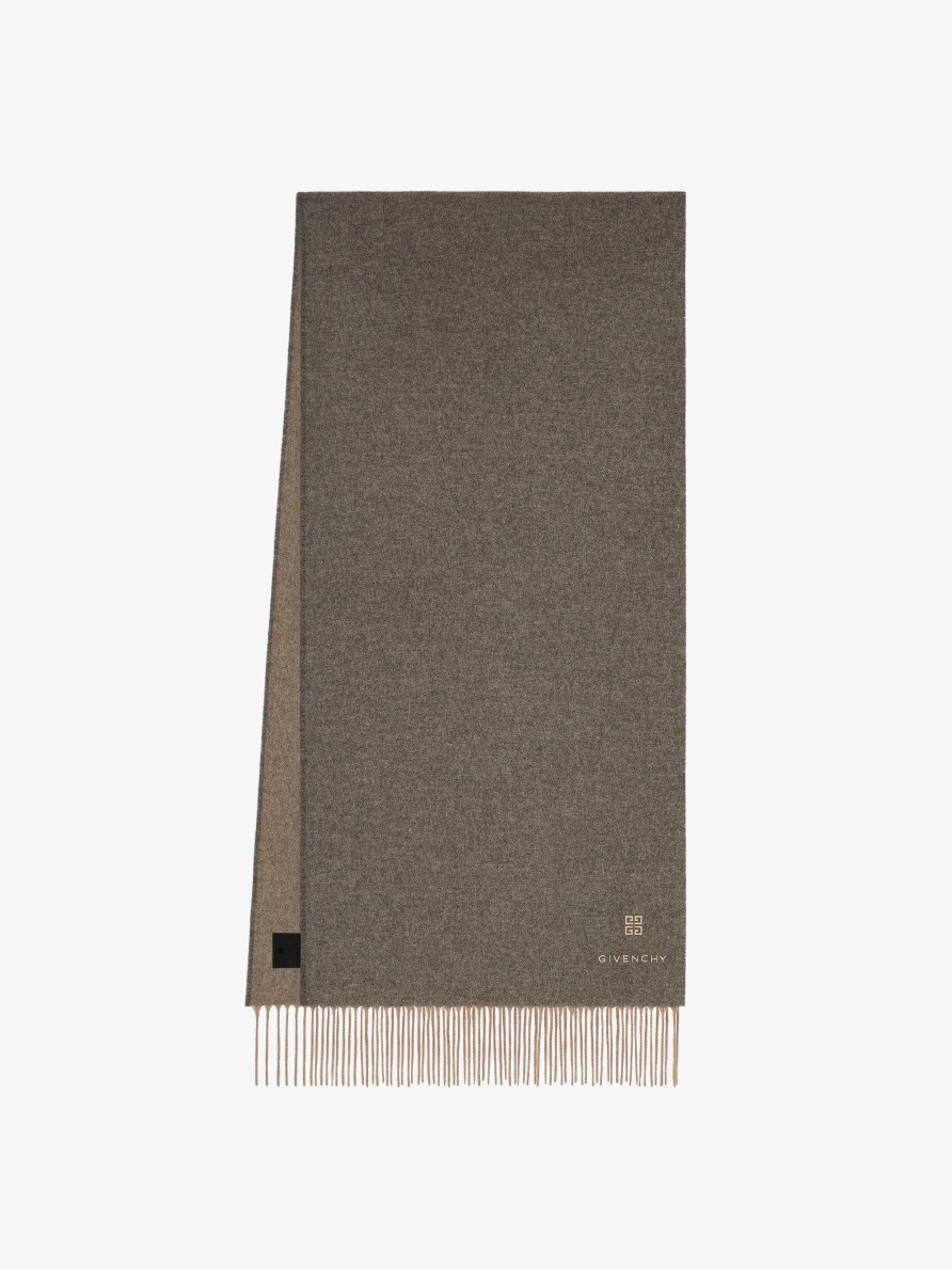 Uomini Givenchy Sciarpe E Cravatte | Sciarpa Double Face In Cashmere Grigio Chiaro