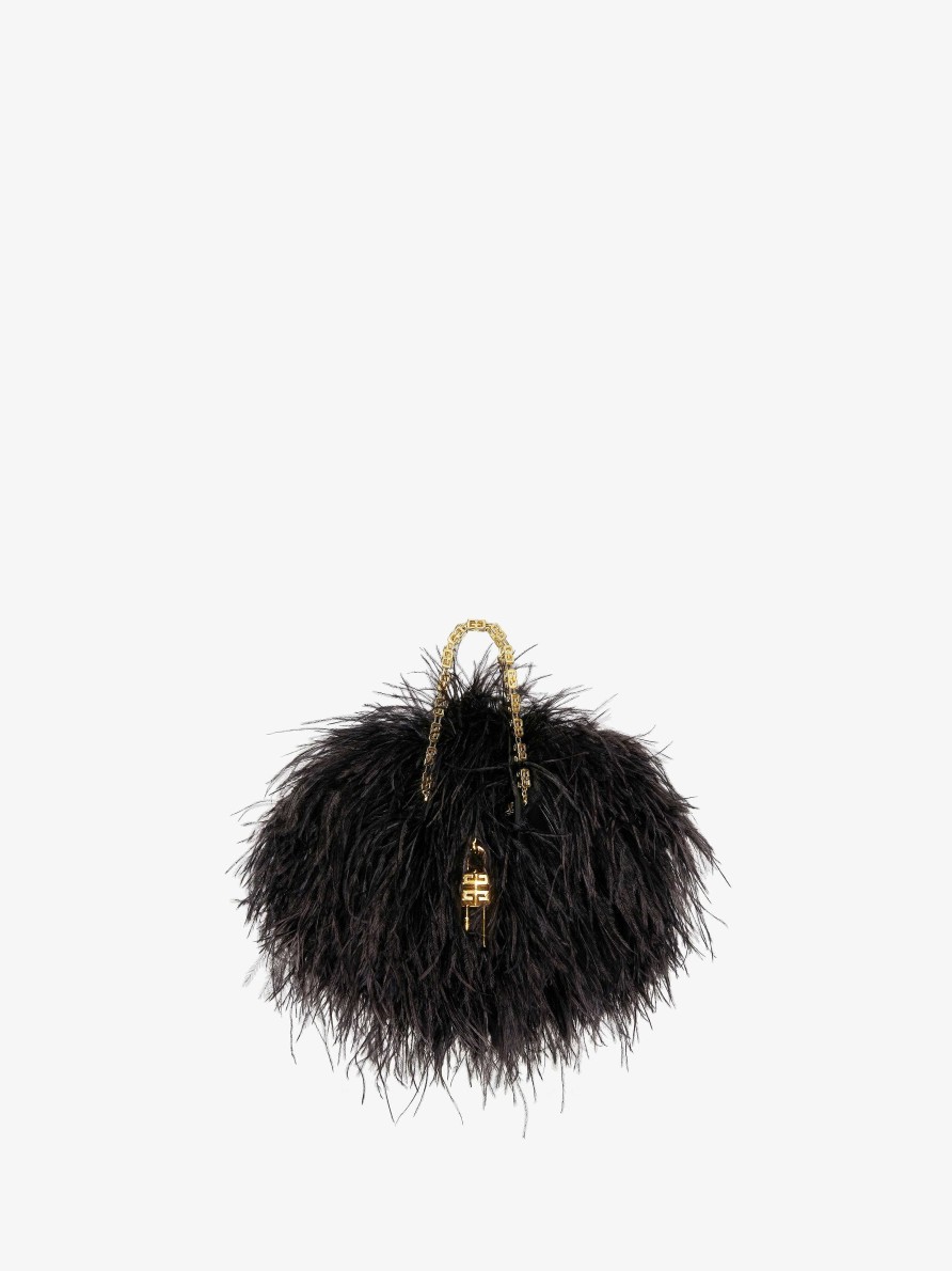 Donne Givenchy Borse Mini E Micro | Borsa Kenny Mini In Seta Con Piume Nero