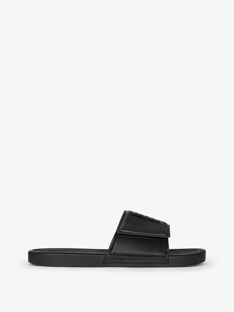 Uomini Givenchy Ciabatte E Sandali | Sandali Bassi Slide In Pelle Sintetica Nero Bianco