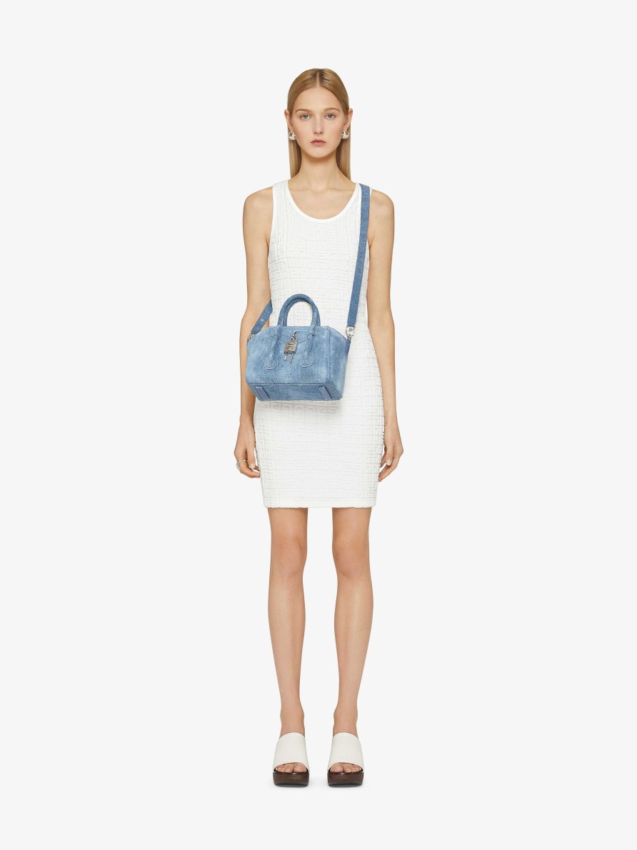 Donne Givenchy Antigona | Mini Borsa Antigona Lock In Denim Lavato Blu Medio