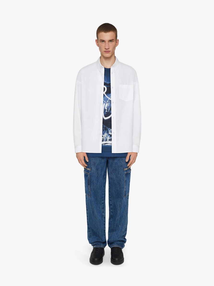 Uomini Givenchy Magliette | T-Shirt Oversize In Cotone Con Stampa Del Lupo Di Givenchy Nero/Blu Scuro