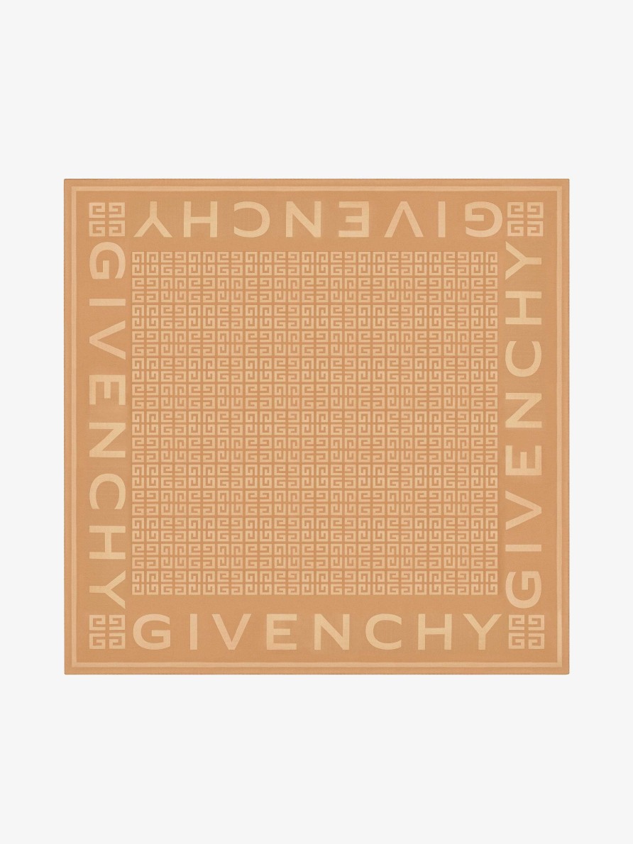 Donne Givenchy Sciarpe | Givenchy 4G Quadrato Grande In Seta Jacquard Cammello Beige Chiaro